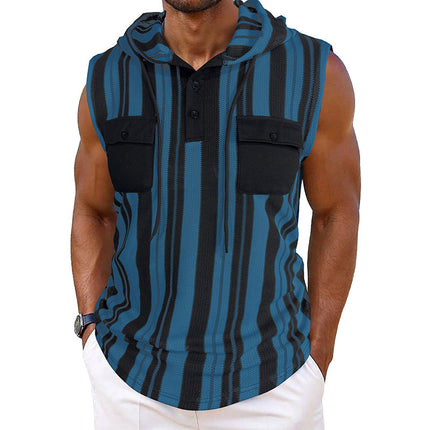 Men's Sleeveless Hooded Tank Top | Casual Striped Design | Breathable Fabric | Athletic & Stylish | Versatile Wear | Comfortable & Trendy | Perfect for Workouts & Relaxed Outings | Striped Pattern | Hooded Style