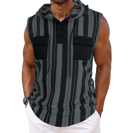 Men's Sleeveless Hooded Tank Top | Casual Striped Design | Breathable Fabric | Athletic & Stylish | Versatile Wear | Comfortable & Trendy | Perfect for Workouts & Relaxed Outings | Striped Pattern | Hooded Style