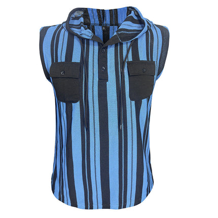 Men's Sleeveless Hooded Tank Top | Casual Striped Design | Breathable Fabric | Athletic & Stylish | Versatile Wear | Comfortable & Trendy | Perfect for Workouts & Relaxed Outings | Striped Pattern | Hooded Style