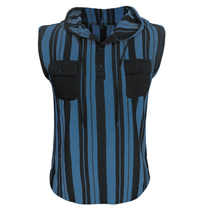 Men's Sleeveless Hooded Tank Top | Casual Striped Design | Breathable Fabric | Athletic & Stylish | Versatile Wear | Comfortable & Trendy | Perfect for Workouts & Relaxed Outings | Striped Pattern | Hooded Style