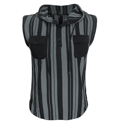 Men's Sleeveless Hooded Tank Top | Casual Striped Design | Breathable Fabric | Athletic & Stylish | Versatile Wear | Comfortable & Trendy | Perfect for Workouts & Relaxed Outings | Striped Pattern | Hooded Style