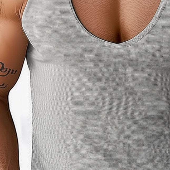 Men's Deep V-Neck Tank Top | Summer Basic Solid Color | Sleeveless Lightweight Shirt | Breathable Fabric | Casual Versatile Style | Fashionable Warm Weather Apparel
