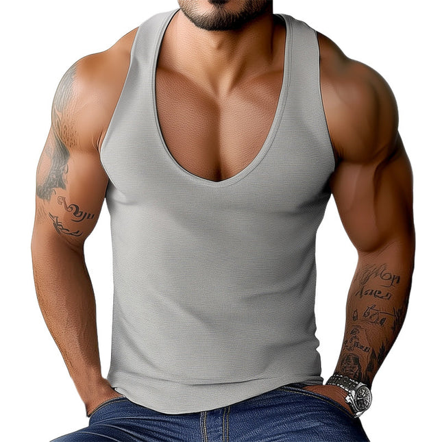 Men's Deep V-Neck Tank Top | Summer Basic Solid Color | Sleeveless Lightweight Shirt | Breathable Fabric | Casual Versatile Style | Fashionable Warm Weather Apparel