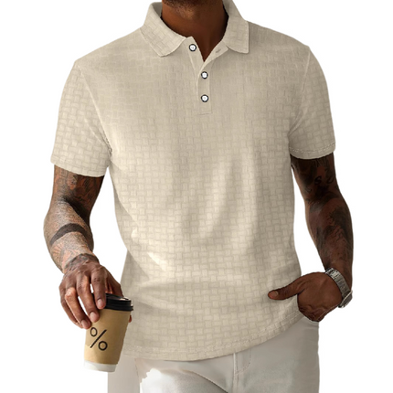 Men's Short-Sleeved Polo Shirt | Textured Striped Pattern | Breathable Cotton Blend | Classic Ribbed Collar | Tailored Fit | Stylish Casual Top for Spring & Summer | Versatile Wardrobe Essential