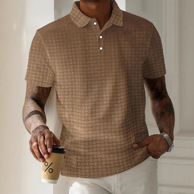 Men's Short-Sleeved Polo Shirt | Textured Striped Pattern | Breathable Cotton Blend | Classic Ribbed Collar | Tailored Fit | Stylish Casual Top for Spring & Summer | Versatile Wardrobe Essential