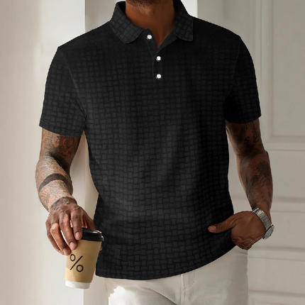 Men's Short-Sleeved Polo Shirt | Textured Striped Pattern | Breathable Cotton Blend | Classic Ribbed Collar | Tailored Fit | Stylish Casual Top for Spring & Summer | Versatile Wardrobe Essential