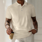 Men's Short-Sleeved Polo Shirt | Textured Striped Pattern | Breathable Cotton Blend | Classic Ribbed Collar | Tailored Fit | Stylish Casual Top for Spring & Summer | Versatile Wardrobe Essential