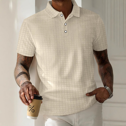 Men's Short-Sleeved Polo Shirt | Textured Striped Pattern | Breathable Cotton Blend | Classic Ribbed Collar | Tailored Fit | Stylish Casual Top for Spring & Summer | Versatile Wardrobe Essential