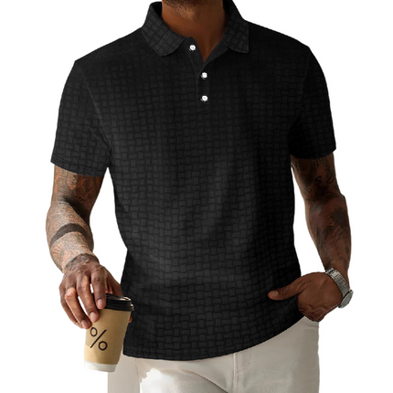 Men's Short-Sleeved Polo Shirt | Textured Striped Pattern | Breathable Cotton Blend | Classic Ribbed Collar | Tailored Fit | Stylish Casual Top for Spring & Summer | Versatile Wardrobe Essential