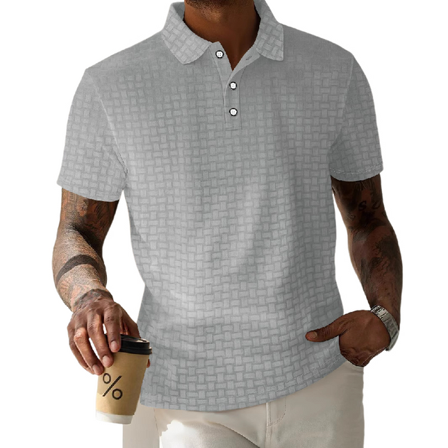 Men's Short-Sleeved Polo Shirt | Textured Striped Pattern | Breathable Cotton Blend | Classic Ribbed Collar | Tailored Fit | Stylish Casual Top for Spring & Summer | Versatile Wardrobe Essential