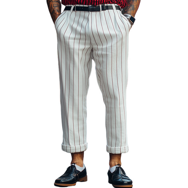 Men's Retro Striped Pants | Cotton Linen Blend | Casual Comfort | Breathable Fabric | Relaxed Fit | Versatile Style | Functional Pockets | Easy Care