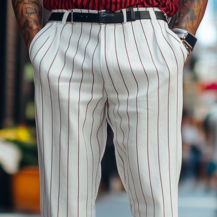 Men's Retro Striped Pants | Cotton Linen Blend | Casual Comfort | Breathable Fabric | Relaxed Fit | Versatile Style | Functional Pockets | Easy Care
