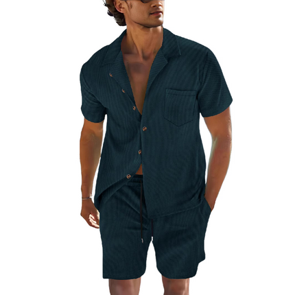 Men's Solid Color Two-Piece Set | Short Sleeve Shirt & Shorts | Holiday Casual Outfit | Breathable Fabric | Versatile Styling | Summer Fashion Essentials