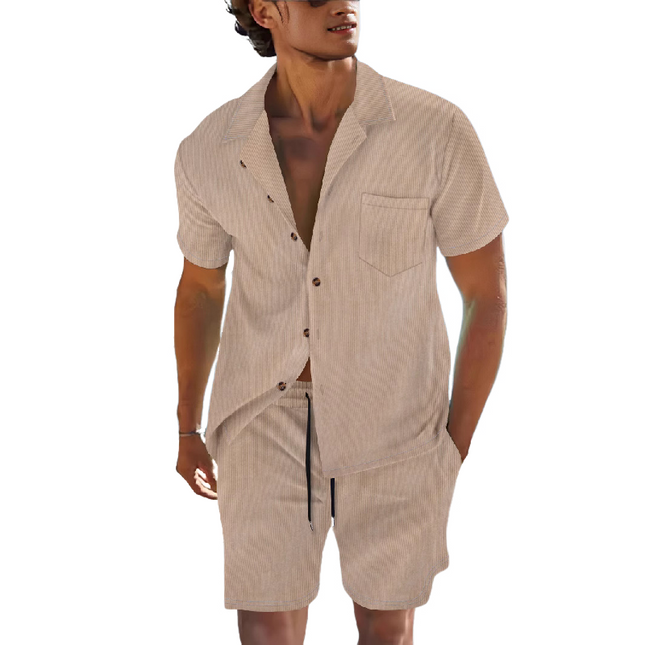 Men's Solid Color Two-Piece Set | Short Sleeve Shirt & Shorts | Holiday Casual Outfit | Breathable Fabric | Versatile Styling | Summer Fashion Essentials