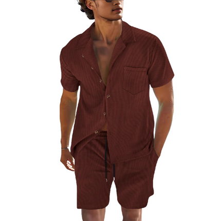 Men's Solid Color Two-Piece Set | Short Sleeve Shirt & Shorts | Holiday Casual Outfit | Breathable Fabric | Versatile Styling | Summer Fashion Essentials
