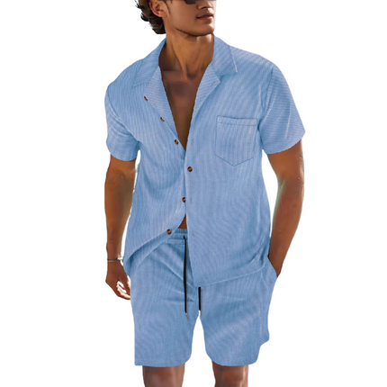 Men's Solid Color Two-Piece Set | Short Sleeve Shirt & Shorts | Holiday Casual Outfit | Breathable Fabric | Versatile Styling | Summer Fashion Essentials