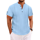 Men's Stand Collar Casual Shirt | Short Sleeve | Breathable Fabric | Modern Fit | Versatile Styles | Available in Multiple Colors | Fashionable Men's Shirt