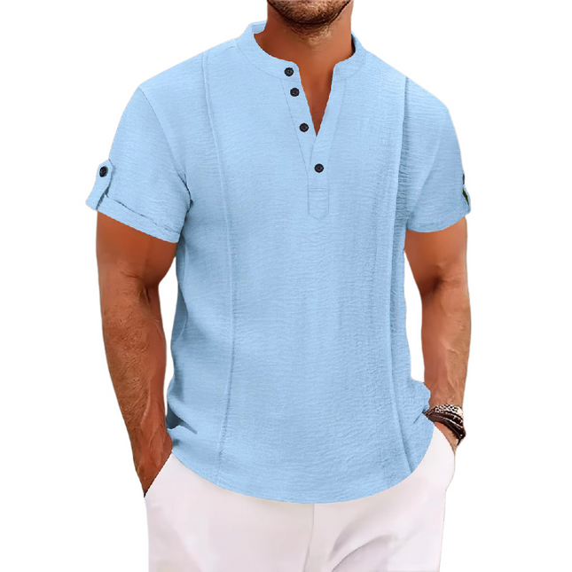 Men's Stand Collar Casual Shirt | Short Sleeve | Breathable Fabric | Modern Fit | Versatile Styles | Available in Multiple Colors | Fashionable Men's Shirt