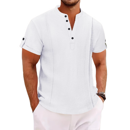 Men's Stand Collar Casual Shirt | Short Sleeve | Breathable Fabric | Modern Fit | Versatile Styles | Available in Multiple Colors | Fashionable Men's Shirt