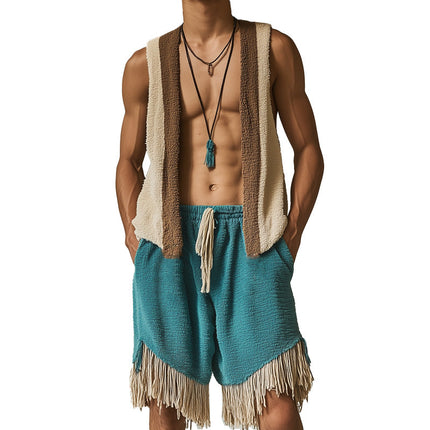 Men's Towel Cloth Tassel Set | Sleeveless Top & Shorts | Trendy Spring Fashion | Casual Outfit | Soft & Breathable Material