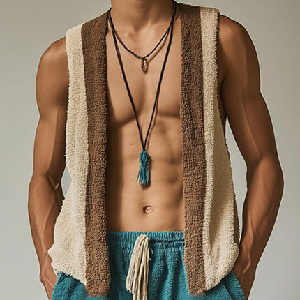 Men's Towel Cloth Tassel Set | Sleeveless Top & Shorts | Trendy Spring Fashion | Casual Outfit | Soft & Breathable Material