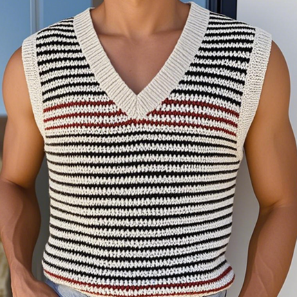 Men's V Neck Striped Knitted Tank Top | Casual Contrast Color | Soft Breathable Fabric | Comfortable Fit | Versatile Summer Wear | Easy Care Machine Washable | Available in Multiple Sizes