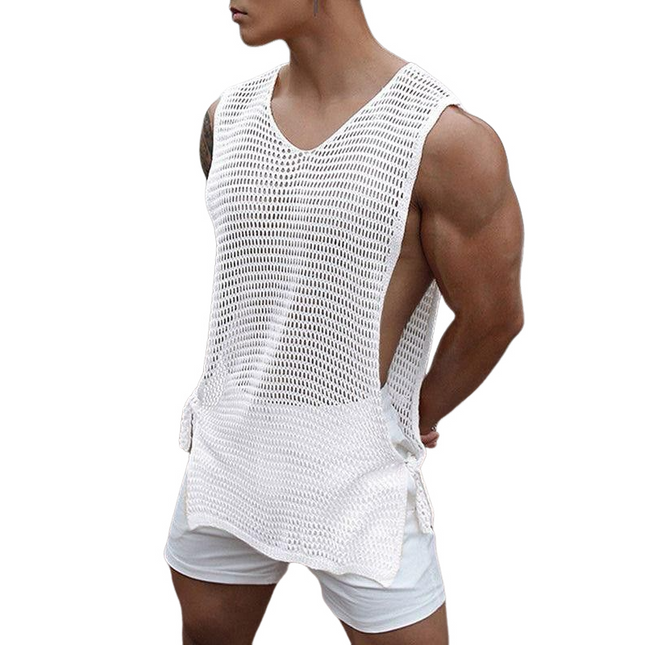 Men's Breathable Tank Top | Hollow Design | Knitted Fabric | Round Neck | Casual Fit | Lightweight Summer Wear