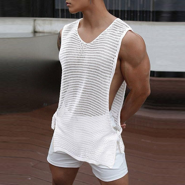 Men's Breathable Tank Top | Hollow Design | Knitted Fabric | Round Neck | Casual Fit | Lightweight Summer Wear