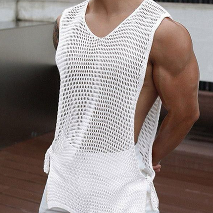 Men's Breathable Tank Top | Hollow Design | Knitted Fabric | Round Neck | Casual Fit | Lightweight Summer Wear