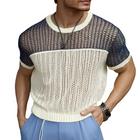 Men's Color Block Short Sleeve Sweater | Round Neck Knitted Shirt | Soft Breathable Fabric | Casual Fashionable Design | Available in Various Sizes