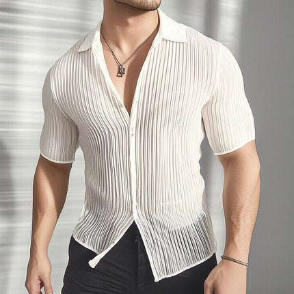 Men's Casual Shirt | Summer Lightweight | Slim Fit | Short Sleeve | Textured Design | Breathable Fabric | Stylish Modern Look | Versatile Wardrobe Essential Shirt