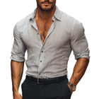 Men's Slim Fit Long Sleeve Shirt | Cotton Blend Striped Dress Shirt | Lapel Collar & Adjustable Cuffs | Versatile Style for Casual or Formal Wear | Comfortable & Breathable | Easy Care | Multiple Sizes