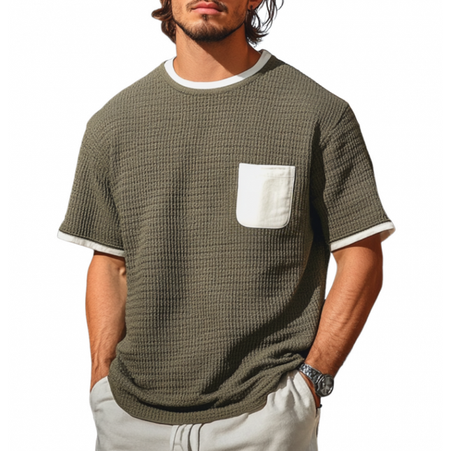 Men's Round Neck Colorblock Patchwork Sweater | Loose Fit Short Sleeve Knitted Top | Casual Fashion | Comfortable Soft Knit | Versatile Styling | Breathable Design | Ideal for Layering