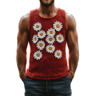 Men's Slim Fit Knitted Tank Top | Daisy Embroidered | Crew Neck | Casual Summer Top | Soft Breathable Fabric | Versatile Styling Options | Elegant Design