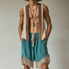 Men's Towel Cloth Tassel Set | Sleeveless Top & Shorts | Trendy Spring Fashion | Casual Outfit | Soft & Breathable Material
