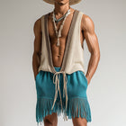 Men's Towel Cloth Shorts Set | Lace Up Sleeveless Top | Spring Fashion Activewear | Soft & Durable Material | Casual Beach Wear | Relaxed Fit | Comfort & Style | Versatile Outfit