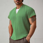 Men's V-Neck Textured Cotton T-Shirt | Short Sleeve Summer Tee | Casual Regular Fit | Breathable Fabric | Stylish Men's Top for Warm Weather | Versatile Wardrobe Essential