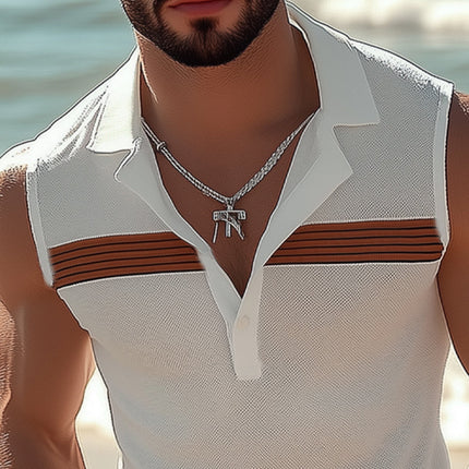 Men's Polo Neck Textured Tank Top | Summer Fashion Sleeveless Shirt | Comfortable Lightweight Fabric | Versatile Fit | Casual & Formal Wear | Stylish Design