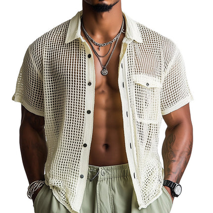Men's Spring Fashion Shirt | Woven Hollow Design | Short Sleeve | Breathable Casual Top | Stylish & Comfortable | Perfect for Chinos or Denim | Quality Fabric | Relaxed Fit | Ideal for Warm Weather