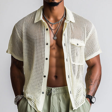 Men's Spring Fashion Shirt | Woven Hollow Design | Short Sleeve | Breathable Casual Top | Stylish & Comfortable | Perfect for Chinos or Denim | Quality Fabric | Relaxed Fit | Ideal for Warm Weather