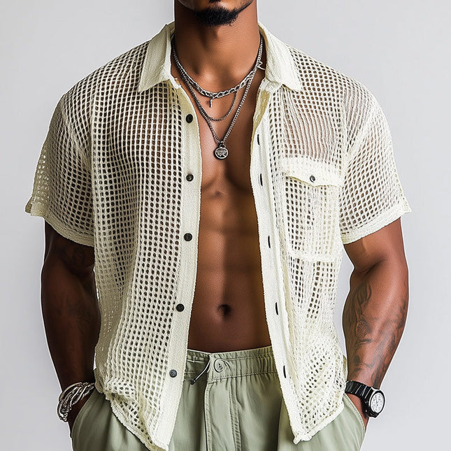 Men's Spring Fashion Shirt | Woven Hollow Design | Short Sleeve | Breathable Casual Top | Stylish & Comfortable | Perfect for Chinos or Denim | Quality Fabric | Relaxed Fit | Ideal for Warm Weather