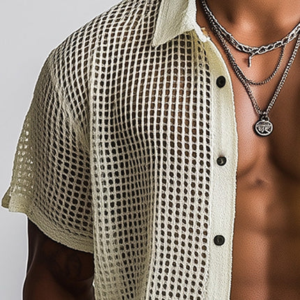Men's Spring Fashion Shirt | Woven Hollow Design | Short Sleeve | Breathable Casual Top | Stylish & Comfortable | Perfect for Chinos or Denim | Quality Fabric | Relaxed Fit | Ideal for Warm Weather