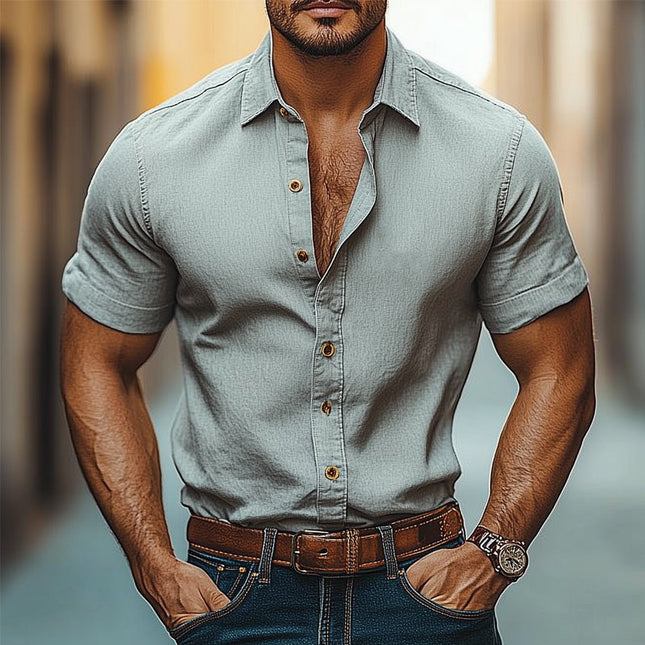 Men's Cotton Linen Shirt | Casual Short Sleeve | Lapel Collar | Comfortable Breathable | Relaxed Fit | Versatile Colors | Wardrobe Staple | Perfect for Casual Outings & Semi-Formal Events