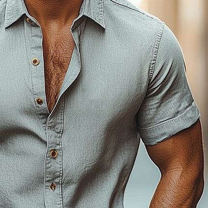 Men's Cotton Linen Shirt | Casual Short Sleeve | Lapel Collar | Comfortable Breathable | Relaxed Fit | Versatile Colors | Wardrobe Staple | Perfect for Casual Outings & Semi-Formal Events
