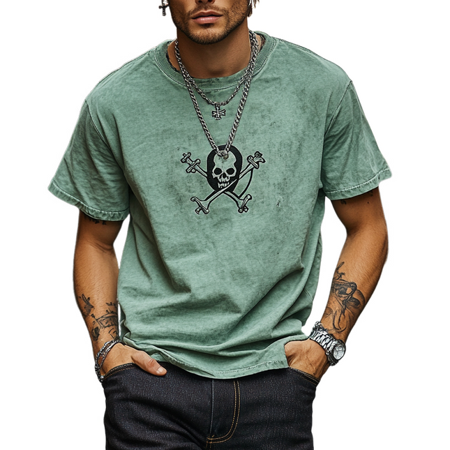 Men's Casual T-Shirt | Skull Print | Round Neck | Short Sleeve | Breathable Cotton | Edgy Fashion | Classic Fit | Versatile Style | Durable Material | Ideal for Casual Outings | Standout Design