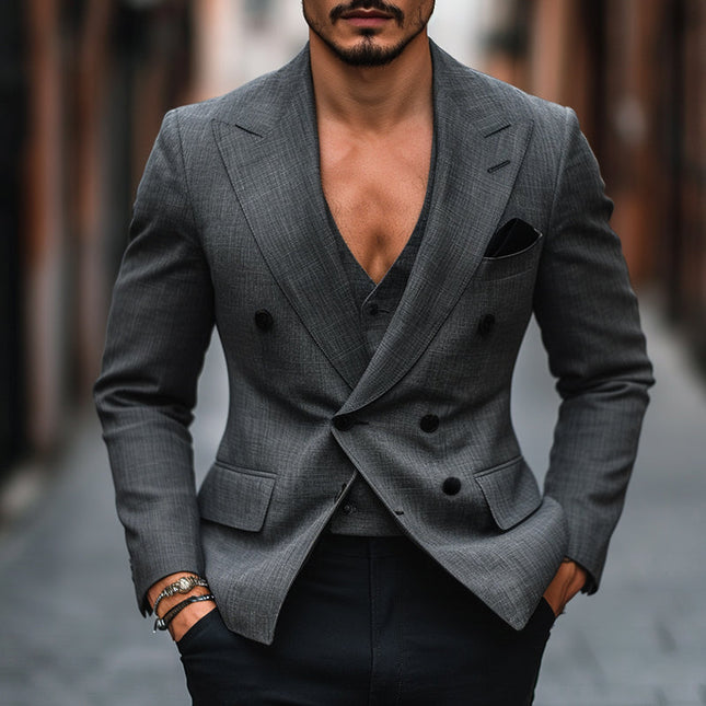 Men's Vintage Double Breasted Blazer | 100% Linen | Breathable | Notched Collar | Long Sleeve | Classic Style | Lightweight Outerwear | Sizes S-3XL | Premium Fabric | Versatile for Formal & Casual Events