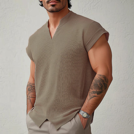 Men's Solid Color Textured T-Shirt | Summer Short-Sleeved | Casual Comfort | Breathable Fabric | Relaxed Fit | High-Quality Durable Material | Perfect for Outdoor Activities & Layering