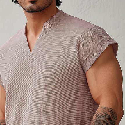 Men's Solid Color Textured T-Shirt | Summer Short-Sleeved | Casual Comfort | Breathable Fabric | Relaxed Fit | High-Quality Durable Material | Perfect for Outdoor Activities & Layering