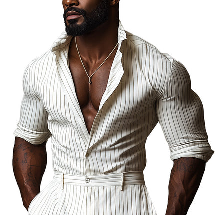 Men's Long Sleeve Striped Casual Sports Shirt | Spring Fashion | Versatile Design | Comfortable & Durable | Stylish Everyday Wear