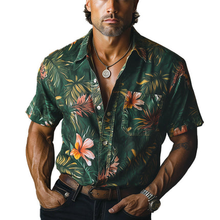 Men's Retro Print Shirt | Spring Cotton Linen Blend | Short Sleeve Casual Top | Lightweight Breathable Fabric | Vintage Style | Comfortable Versatile Fit | Ideal for Warm Weather
